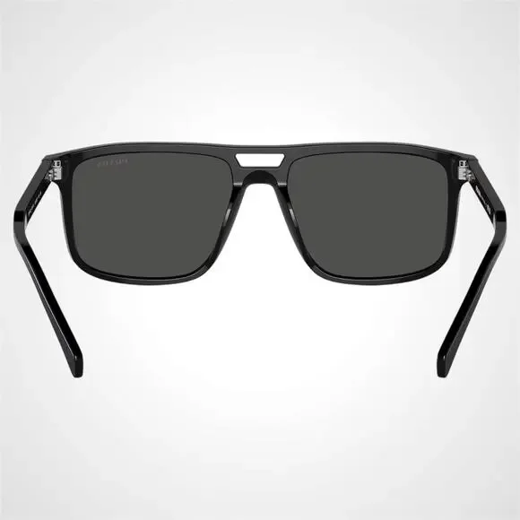 New PRADA Sunglasses Black Aviator Square Silver Metal Logo 58mm - Picture 5 of 6